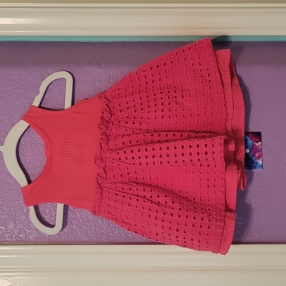 Calvin Klein Red Eyelet dress buttons and snaps designer ruffle